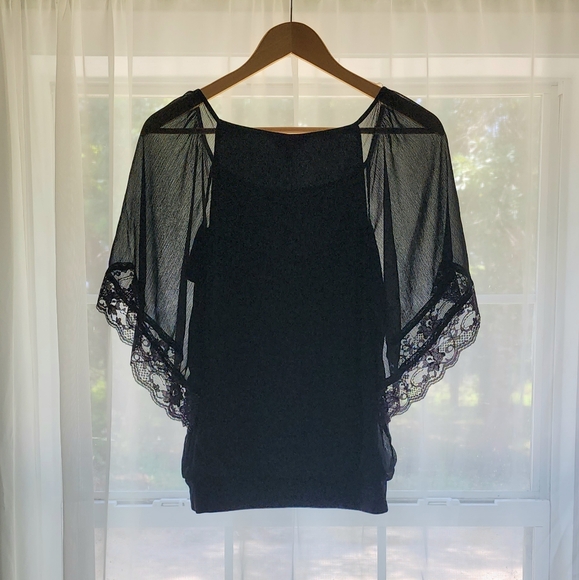 Women's Speechless Dolman Style Top, Flutter Sleeves, M, Black with Embroidery - Picture 4 of 10